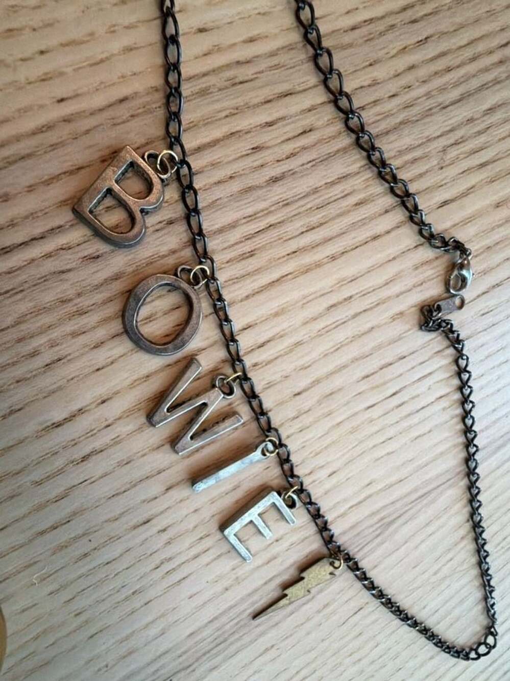 David Bowie Letter Bead and Lightning Bolt Pendant Necklace 18 in